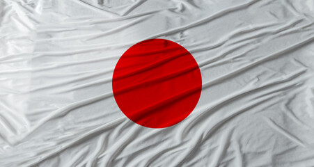 Close up of Japan flag waving. Flag of Japan with cloth texture