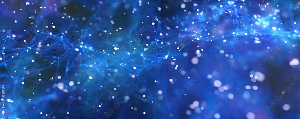 Poster global digital network visualization abstract art of connectivity in a blue glowing virtual space