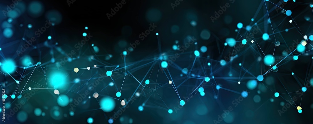Poster digital network visualization virtual space abstract art tech environment close-up blue glowing conc