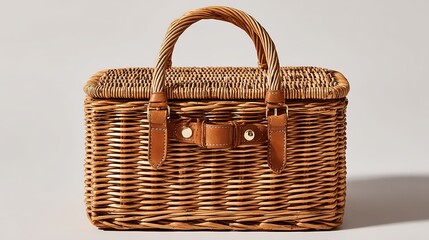 Rattan Basket with Leather Straps - Ideal for Picnics and Outdoor Gatherings