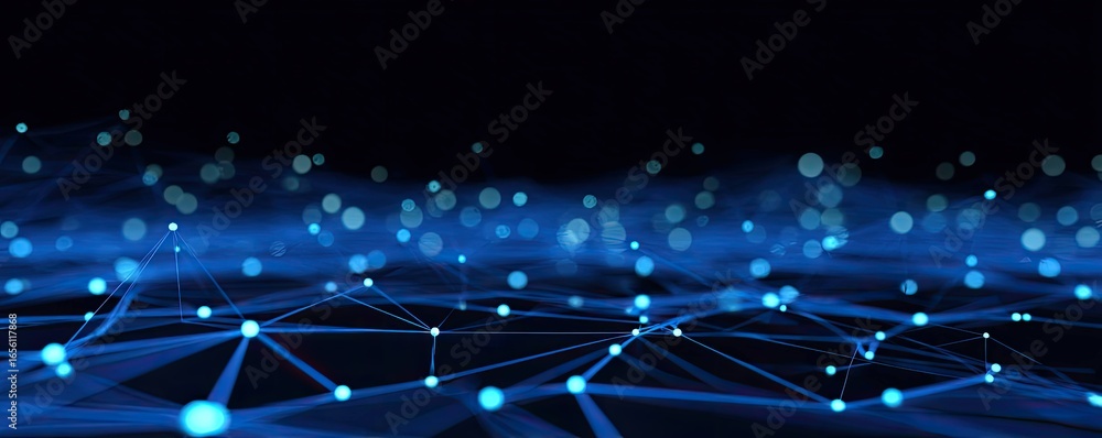 Poster technology environment aerial view of glowing networks in a virtual space for digital connection