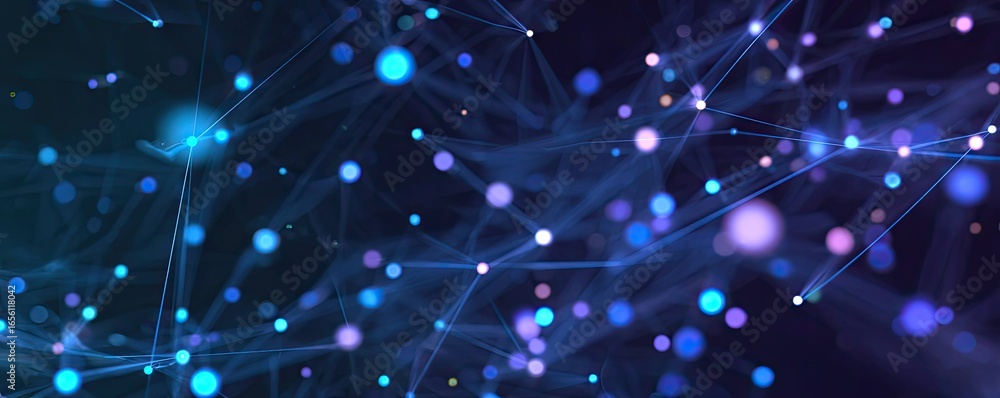 Aufkleber digital network visualization in a virtual space aerial view of technological environment with blue 