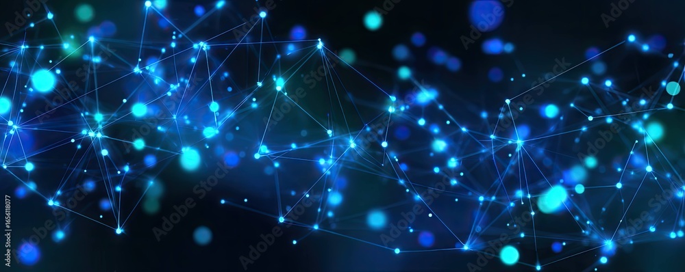 Poster exploring the realm of digital network visualization abstract technology and glowing connectivity