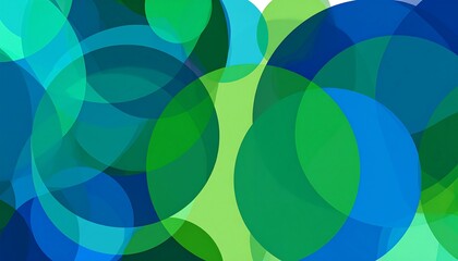 A vibrant abstract design composed of overlapping circles in shades of teal, blue, and green, creating a dynamic and lively visual effect.