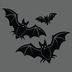 Bat black vector. Flying Halloween bats on transparent background. Vector. Flying bat icon. Vector cartoon illustration of cute Bat. Flying Bat cartoon. Group of bats. Spooky bat .