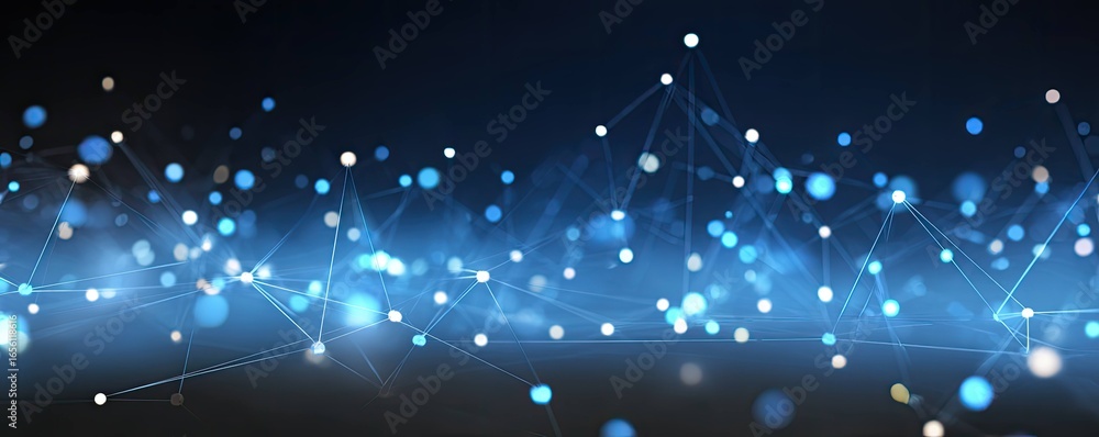 Aufkleber futuristic connectivity in abstract blue digital art exploring virtual network spaces in wide angle