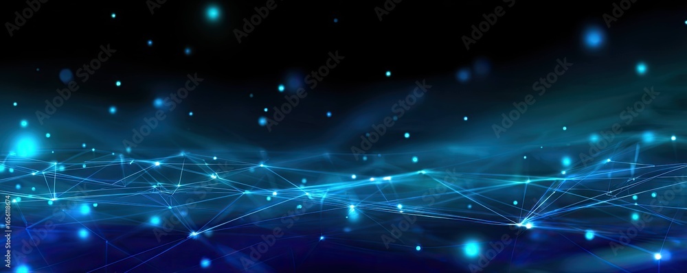 Aufkleber digital network glow virtual space abstract background tech environment wide angle blue concept
