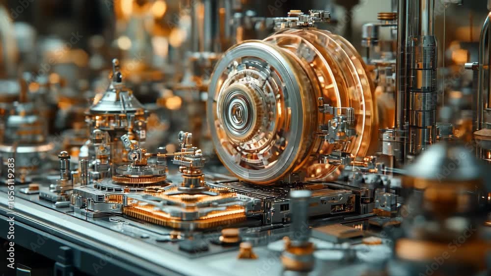 Poster discover the mesmerizing world of advanced machinery in a vibrant workshop filled with intricate gea