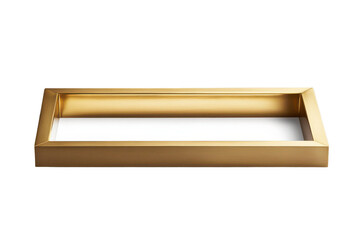 Modern brushed brass cabinet drawer pull isolated on transparent background. Elegant rectangular gold frame with a sleek minimalist design isolated on white background.