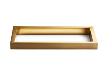 Modern brushed brass cabinet drawer pull isolated on transparent background. Elegant rectangular gold frame with a sleek minimalist design isolated on white background.