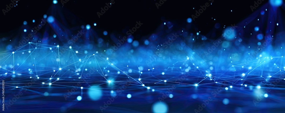 Poster digital network visualization virtual space graphic design abstract environment wide angle blue glow