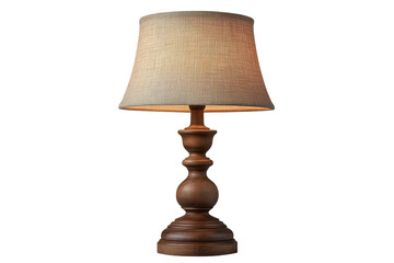 Vintage wooden table lamp with textured lampshade isolated on transparent background. Elegant vintage table lamp with Shade isolated on white background.