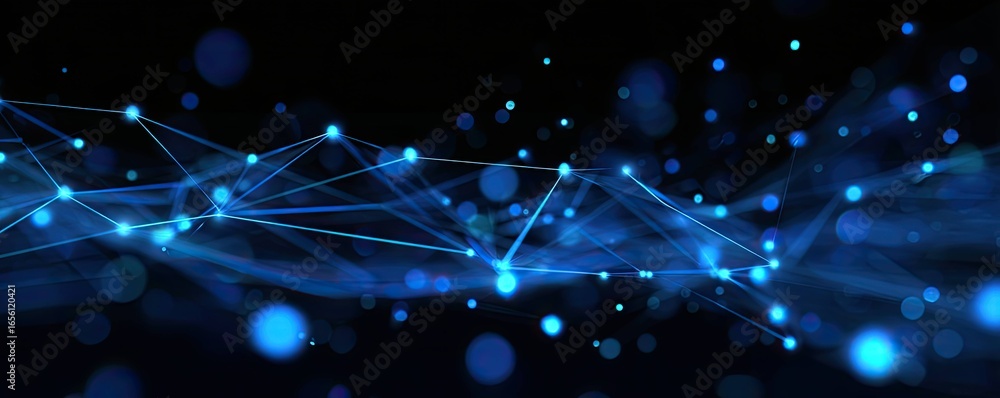 Poster futuristic abstract blue digital art exploring virtual networks and cyber environments