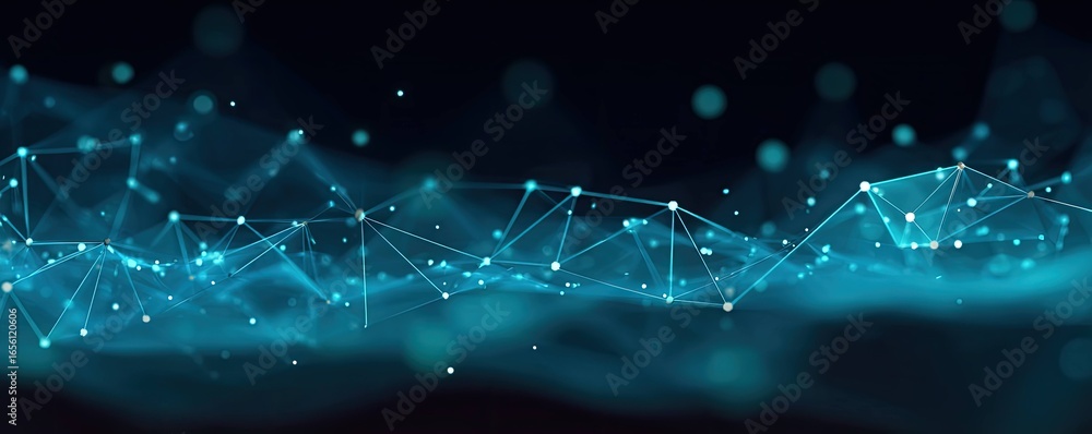 Poster virtual environment graphic design wide view of digital network visualization in abstract space