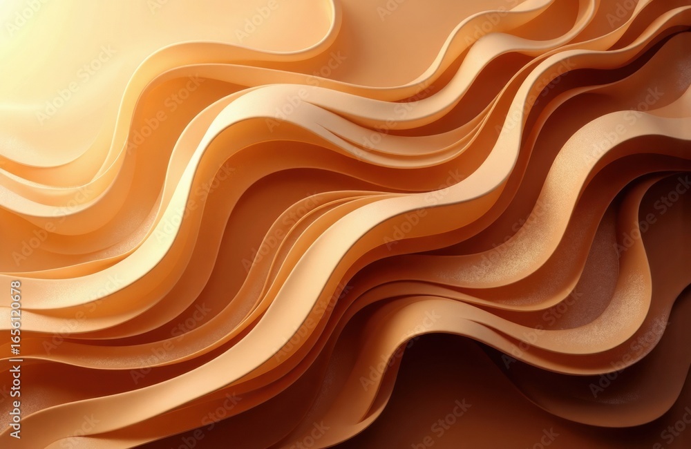 Poster wavy abstract background with flowing curves in warm brown tones and smooth textures