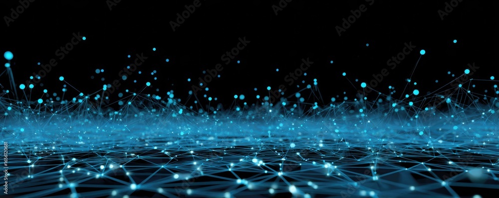 Poster abstract blue digital connectivity visualizing virtual space in a high perspective environment