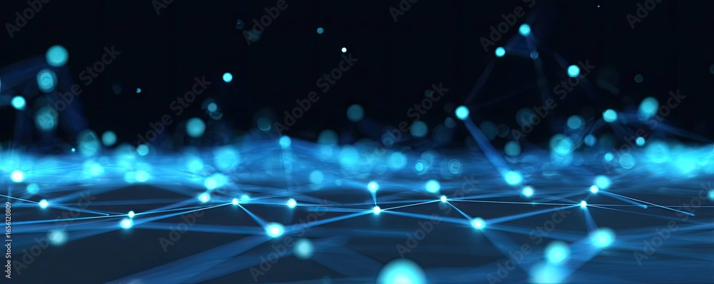 Poster virtual space design for digital networking futuristic environment with abstract glowing features