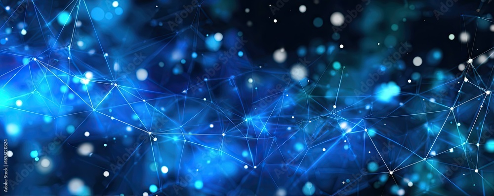 Poster exploring abstract blue digital networks virtual space digital art high-tech environment futuristic 