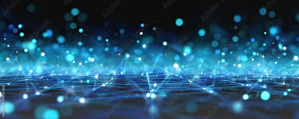 Aufkleber glowing digital network virtual space abstract art cyber environment wide-angle view futuristic conc