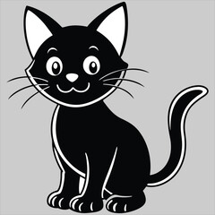 Black cat vector. Cute black cat animal vector illustration. Silhouettes of black cat. Cat Doodle.  black cat vector, icon vector illustration, cat silhouette.. black cat in a hat. 