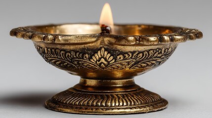 "Intricately Designed Brass Diya with Flame for Festive Decor and Spiritual Ambiance"