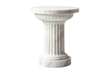 Classic white marble pedestal with fluted column isolated on transparent background. Fluted white marble pedestal with smooth polished finish and elegant design isolated on white background.