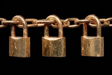 Antique brass padlocks chained