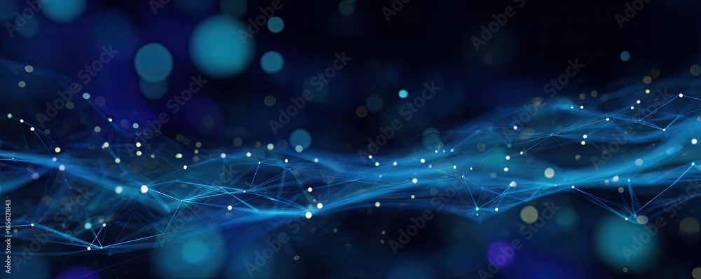 Poster glowing blue concept abstract art and digital connectivity in virtual spaces and technology environm