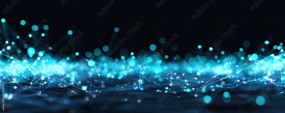 Aufkleber digital connection showcase virtual space abstract background dark environment wide angle glowing te