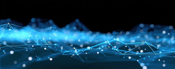 Futuristic Aerial View of an Abstract Blue Digital Network in a Virtual Graphic Design Environment