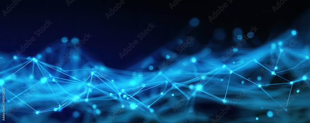 Poster abstract blue digital network design glowing virtual space and tech environment art exploration