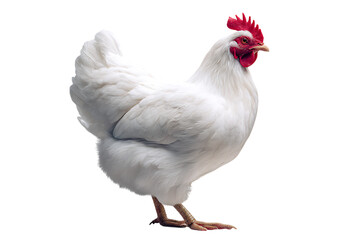 Fototapeta premium White hen, elegant pose, pure white feathers.