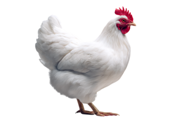 White hen, elegant pose, pure white feathers.