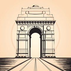 India Gate Vector Line Art Illustration