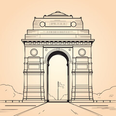 India Gate Vector Line Art Illustration