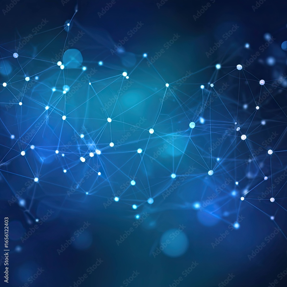 Poster exploring blue technology digital networks and graphic design in virtual aesthetic environments