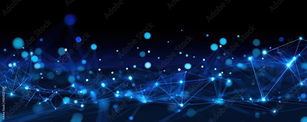 Poster tech environment exploration digital connections and abstract graphics in glowing blue visuals