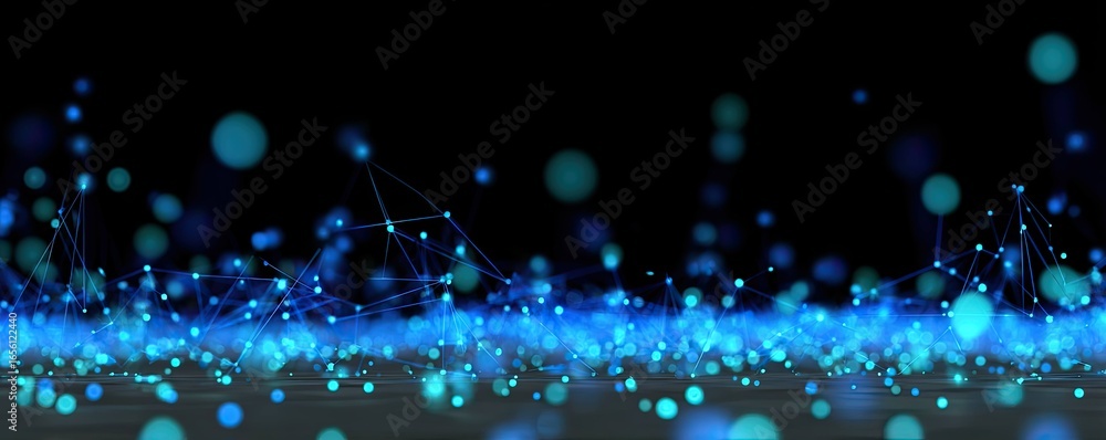 Poster wide-angle view of digital network dynamics glowing connections in an abstract art technological rea