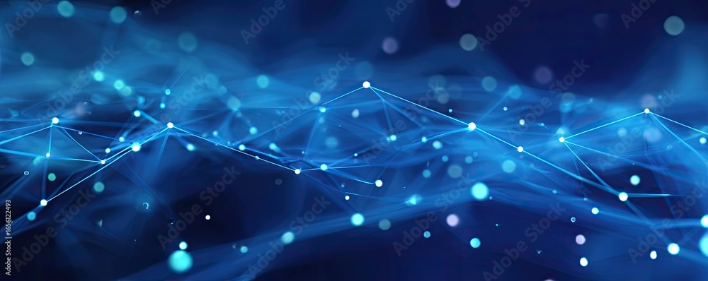 Aufkleber abstract background of blue technology illuminating digital network waves in a virtual aerial view