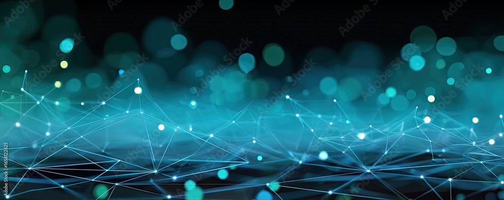 Poster digital network visualization virtual space abstract art tech environment close-up glowing connectio