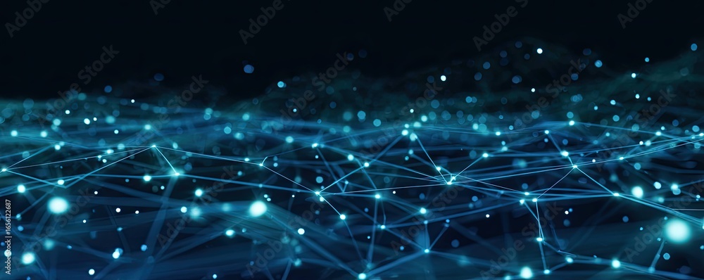 Poster glowing digital connections virtual space abstract image high-tech environment aerial view blue conc