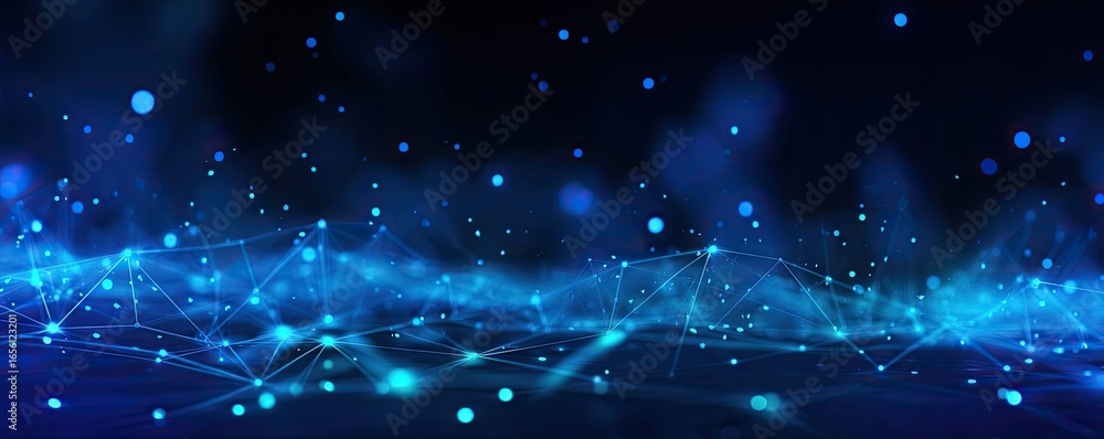 Aufkleber illuminating blue network event abstract virtual space graphics in a wide-angle technology perspecti