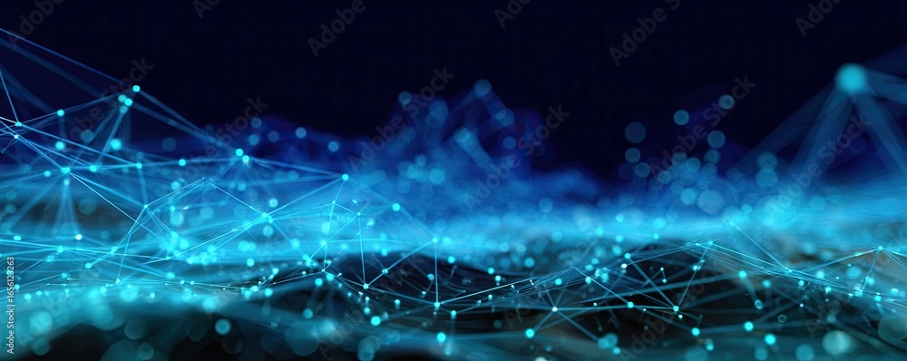 Aufkleber dynamic blue digital connection virtual space abstract art digital realm aerial view glowing network