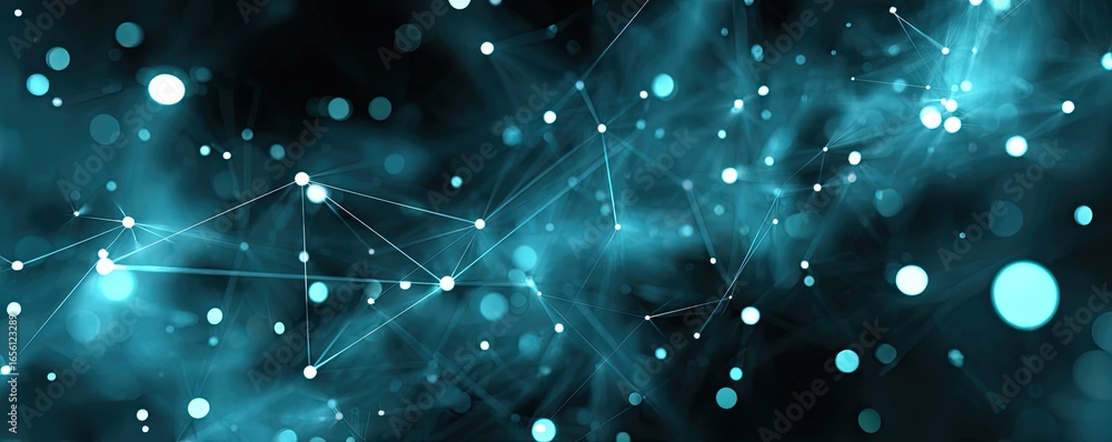 Aufkleber high-tech virtual space abstract art of digital network visualization in a blue glow environment