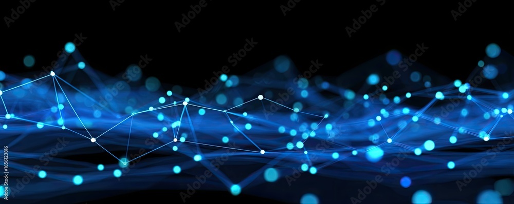 Aufkleber digital networking event virtual space abstract art dark environment aerial view blue connectivity c