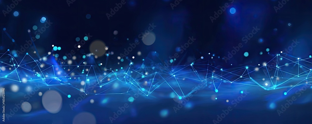 Aufkleber futuristic aerial view of dynamic abstract network visualization in a glowing digital realm