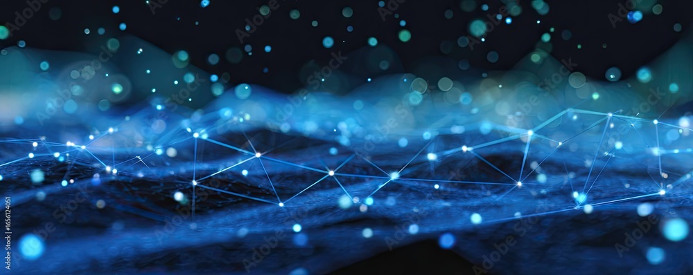 Aufkleber aerial view of blue glowing networks in a digital connection showcase of abstract art