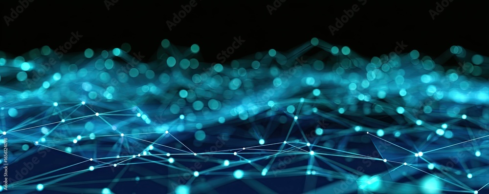Poster digital connectivity showcase aerial view of abstract tech environment with blue glow