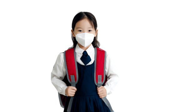 Young Asian girl in uniform, ready for school. - Powered by Adobe