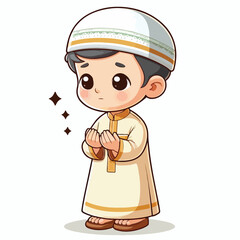 Vector image of a little Muslim boy praying